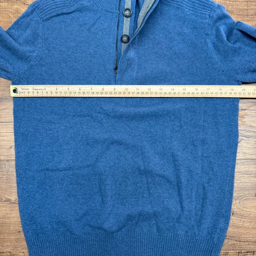 Banana Republic Mens L Blue Italian Yarn Button‎ 1/4 Zip Mock Neck Sweater READ
